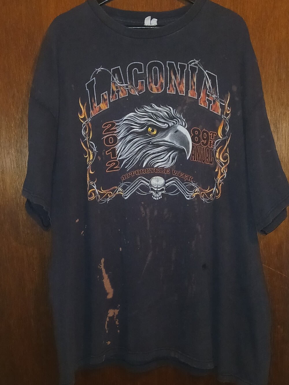 Blaxk Distressed Laconia Motorcycle Week 2012 Eagle Graphic T-Shirt